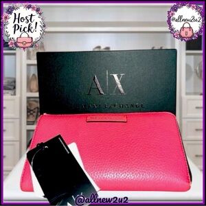 Armani Exchange Pebbled leather Long Pink Zip Wallet W / Box Tags Host Pick